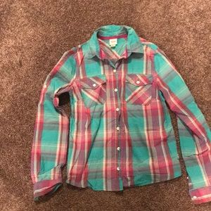 Mossimo pink and teal button up top